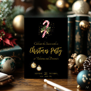 Invitación Fiesta de Navidad Chic con Caña de Caramelo sobre