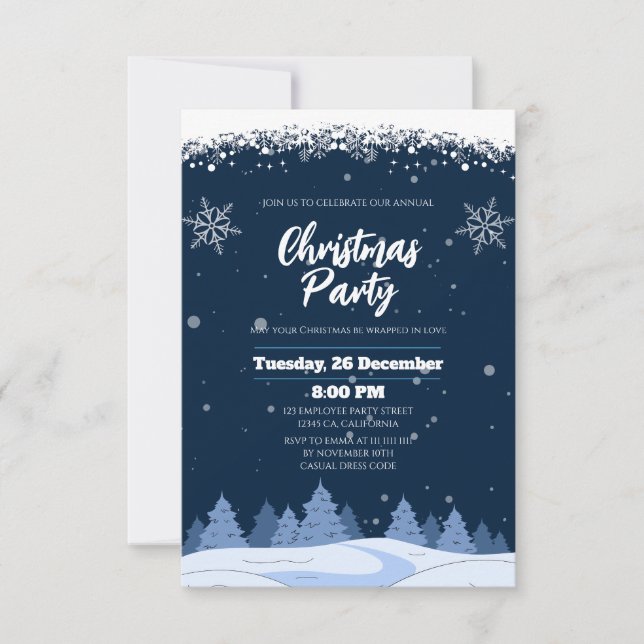 Invitación Fiesta de Navidad Chic Navy Winter Wonderland (Anverso)