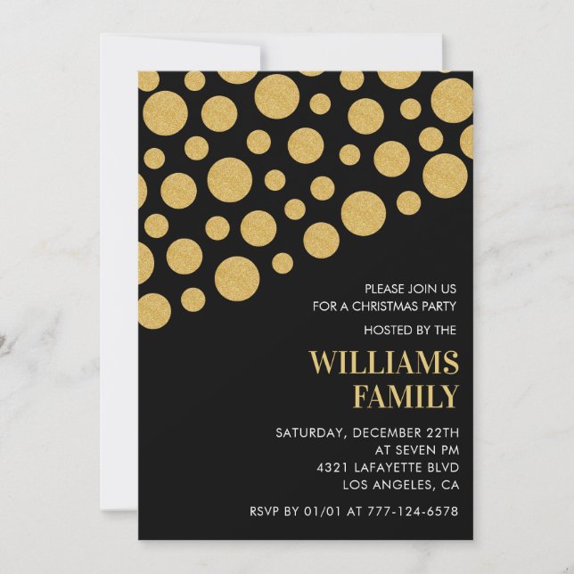 Invitación Fiesta de Navidad Chic Negro Oro (Anverso)