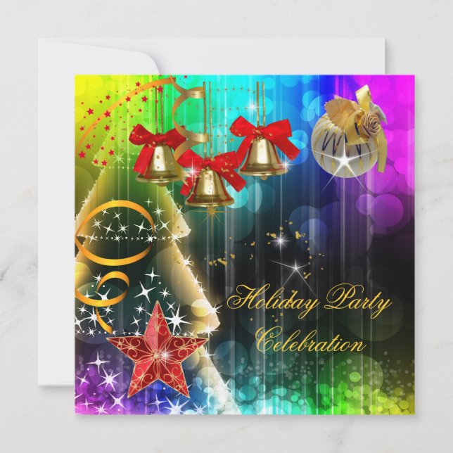 Invitación Fiesta de Navidad Colorido Brillo (Anverso)