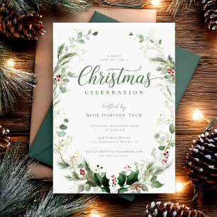 Invitación Fiesta de Navidad con Acuarela Botánica