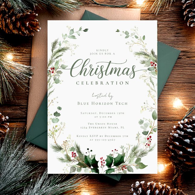 Invitación Fiesta de Navidad con Acuarela Botánica (Subido por el creador)