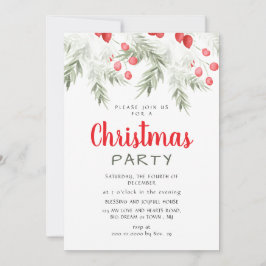 Invitación Fiesta de Navidad con Acuarela de Vegetación Inver