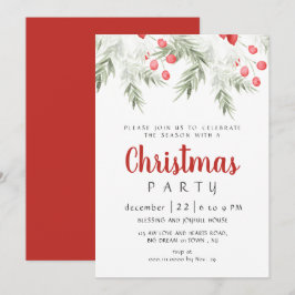 Invitación Fiesta de Navidad con Acuarela de Verdor Invernal 