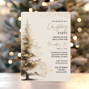 Invitación Fiesta de Navidad con Acuarela Dorada Elegante