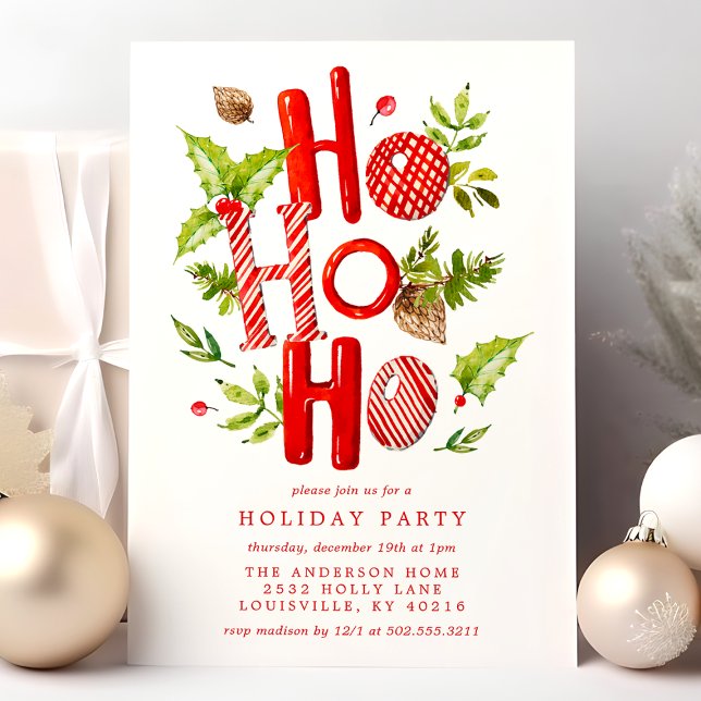 Invitación Fiesta de Navidad con Acuarela Ho Ho Ho (Subido por el creador)