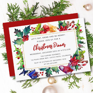 Invitación Fiesta de Navidad con Acuarela Moderna