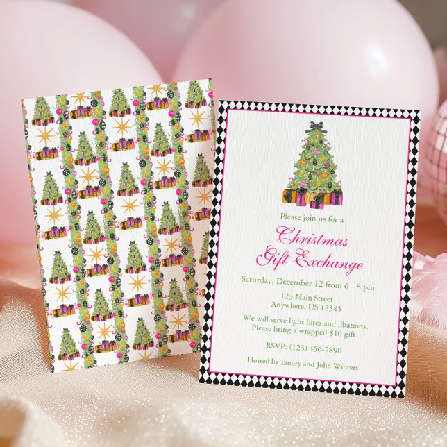 Invitación Fiesta de Navidad con Acuarela Preppy Bright Glamo (Subido por el creador)