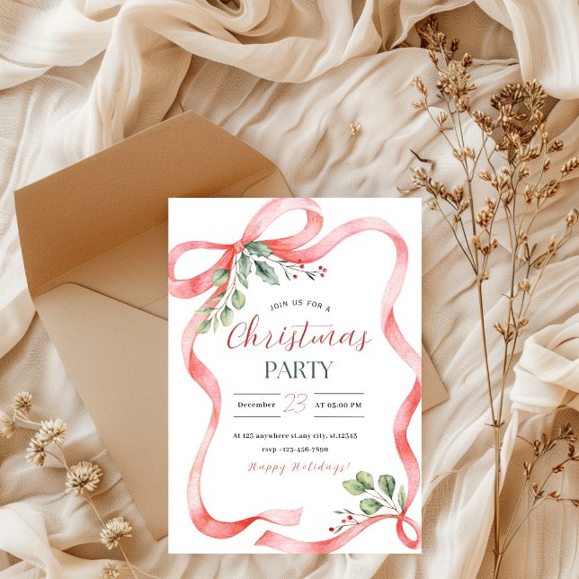 Invitación Fiesta de Navidad con Acuarela Roja y Verde (Subido por el creador)