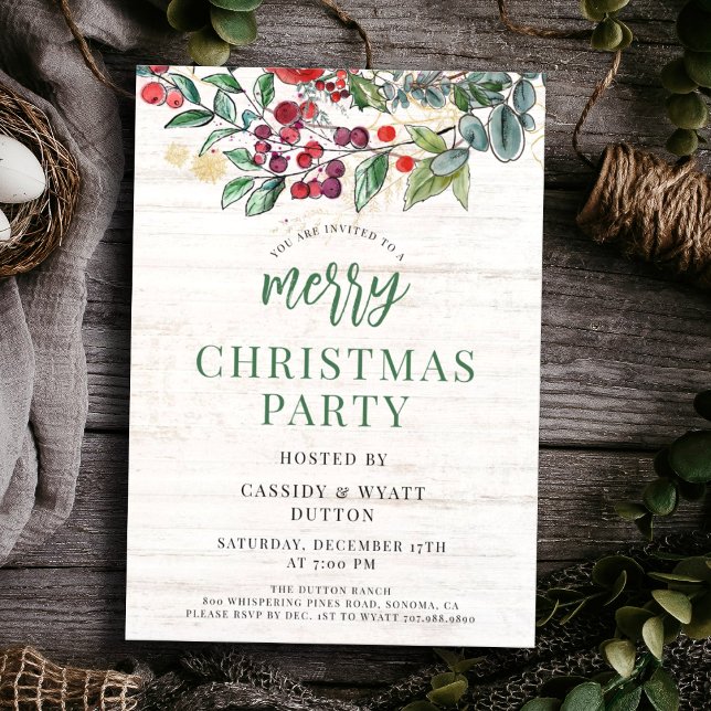 Invitación Fiesta de Navidad con Acuarela Rústica (Subido por el creador)