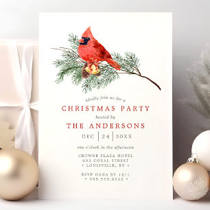 Invitación Fiesta de Navidad con Acuarela Vintage de Pájaro C