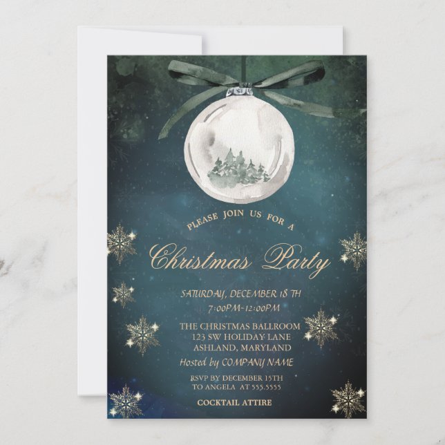 Invitación Fiesta de Navidad con Adorno de Bola de Navidad y  (Anverso)
