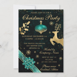 Invitación Fiesta de Navidad con Adorno y Cinta de Turquesa y