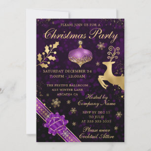 Invitación Fiesta de Navidad con Adorno y Cinta Morado y Dora