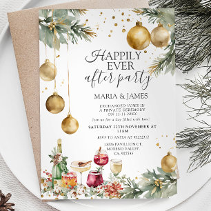 Invitación Fiesta de Navidad con Adornos Dorados Felices para