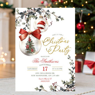 Invitación Fiesta de Navidad con Adornos Florales Rústicos Mi