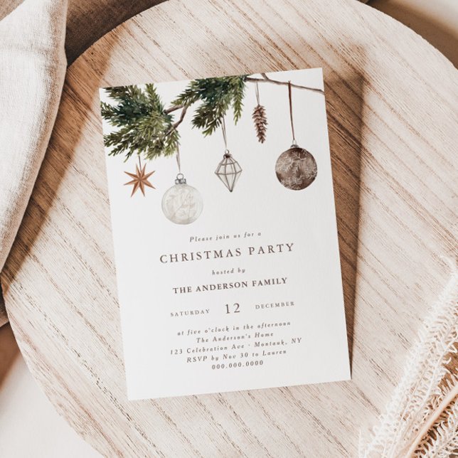 Invitación Fiesta de Navidad con Adornos Neutros (Subido por el creador)