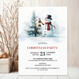 Invitación Fiesta de Navidad con Árbol de Navidad y Muñeco de