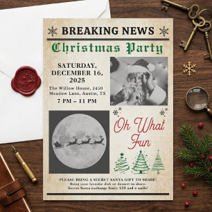Invitación Fiesta de Navidad con árbol de periódico vintage