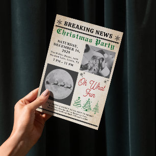 Invitación Fiesta de Navidad con árbol de periódico vintage