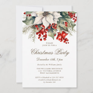 Invitación Fiesta de Navidad con bayas de acebo botánico en a