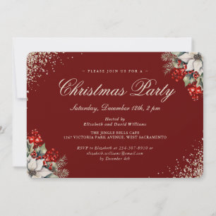 Invitación Fiesta de Navidad con Bayas de Acebo de Oro Rojo