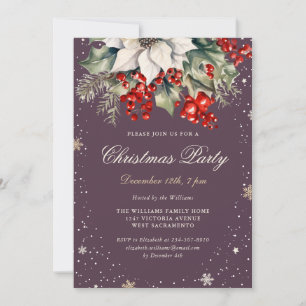 Invitación Fiesta de Navidad con bayas de Poinsettia moradas 