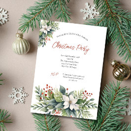 Invitación Fiesta de Navidad con bayas rojas de Poinsettia