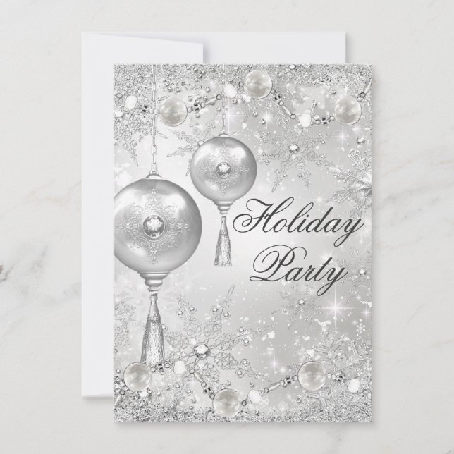 Invitación Fiesta de Navidad con Bola de Cristal y Copo de Ni (Anverso)