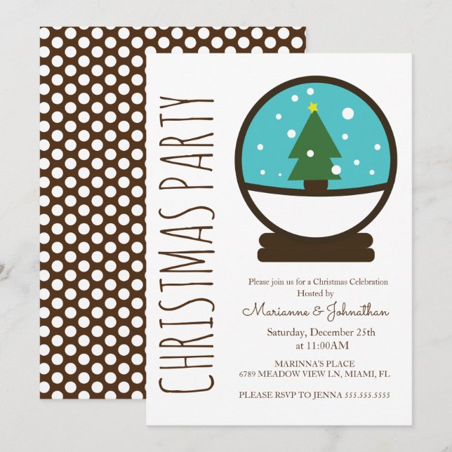 Invitación Fiesta de Navidad con Bola de Nieve Moderna (Anverso / Reverso)