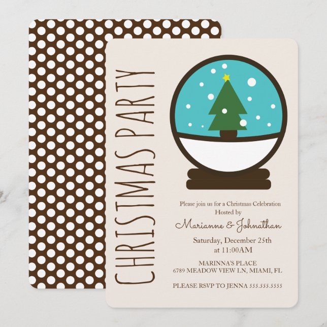 Invitación Fiesta de Navidad con Bola de Nieve Moderna (Anverso / Reverso)