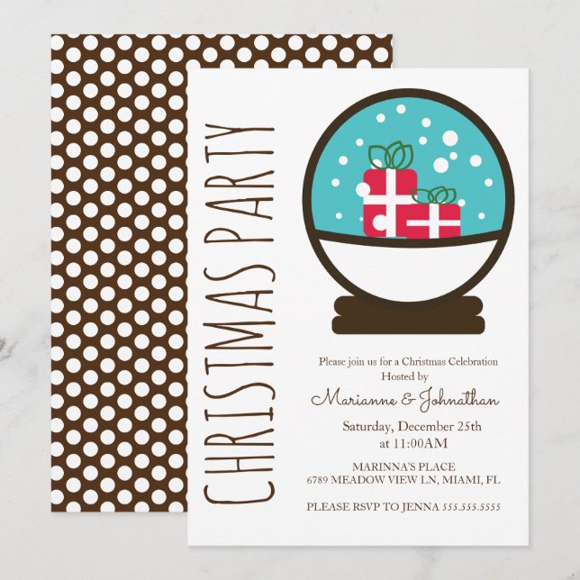 Invitación Fiesta de Navidad con Bola de Nieve Moderna (Anverso / Reverso)