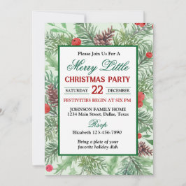 Invitación Fiesta de Navidad con borde de acebo verde y rojo