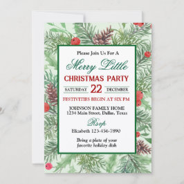 Invitación Fiesta de Navidad con borde de acebo verde y rojo