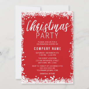 Invitación Fiesta de Navidad con borde de nieve rojo y blanco