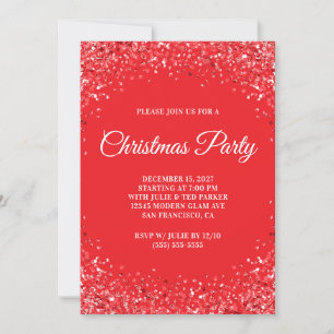 Invitación Fiesta de Navidad con borde de purpurina roja