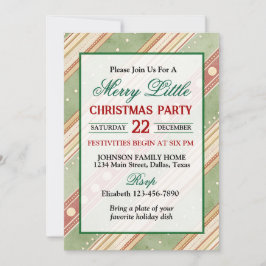 Invitación Fiesta de Navidad con borde de rayas verdes y roja