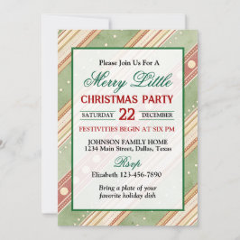 Invitación Fiesta de Navidad con borde de rayas verdes y roja