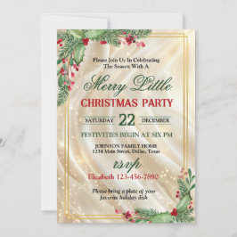 Invitación Fiesta de Navidad con borde dorado de acebo festiv