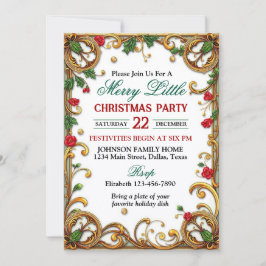Invitación Fiesta de Navidad con borde dorado ornamentado