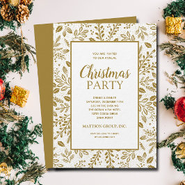 Invitación Fiesta de Navidad con Botánicos de Oro Elegantes