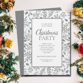 Invitación Fiesta de Navidad con Botánicos de Plata Elegantes
