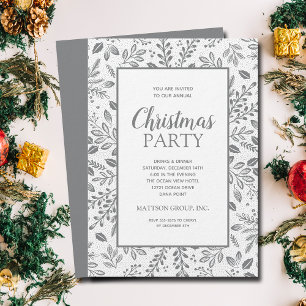 Invitación Fiesta de Navidad con Botánicos de Plata Elegantes
