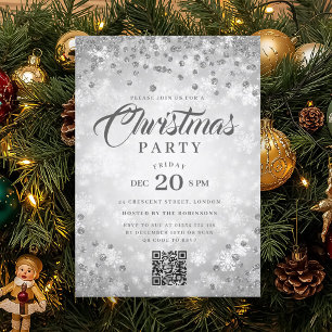 Invitación Fiesta de Navidad con Brillo de Diamantes de Plata