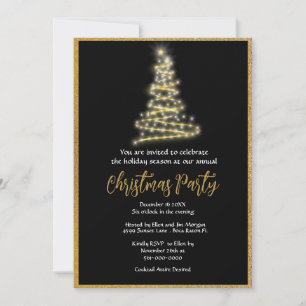 Invitación Fiesta de Navidad con brillo dorado elegante