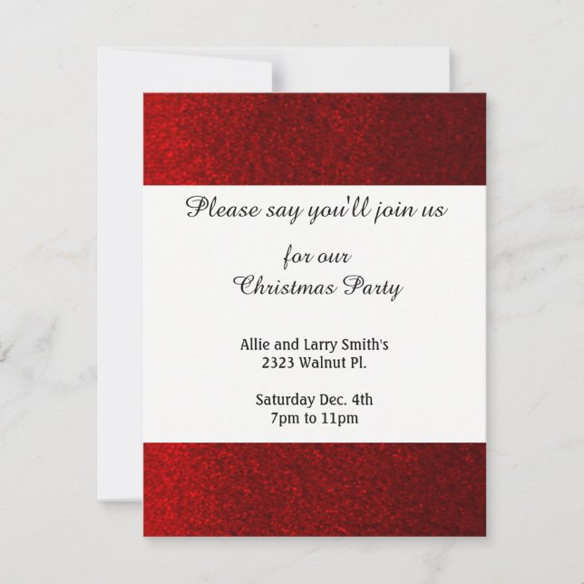 Invitación Fiesta de Navidad con Brillo Falso Rojo (Anverso)