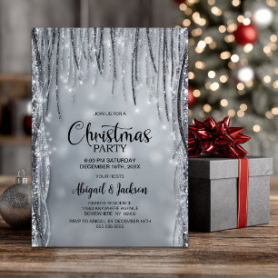 Invitación Fiesta de Navidad con Brillo Negro y Plateado
