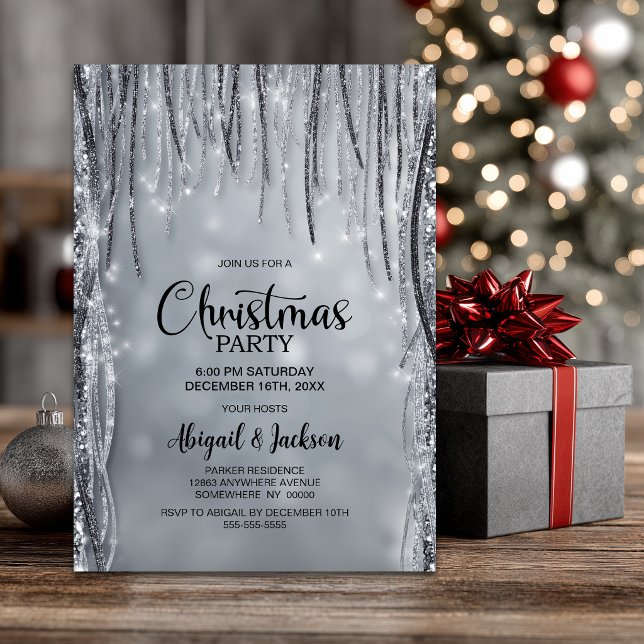 Invitación Fiesta de Navidad con Brillo Negro y Plateado (Subido por el creador)