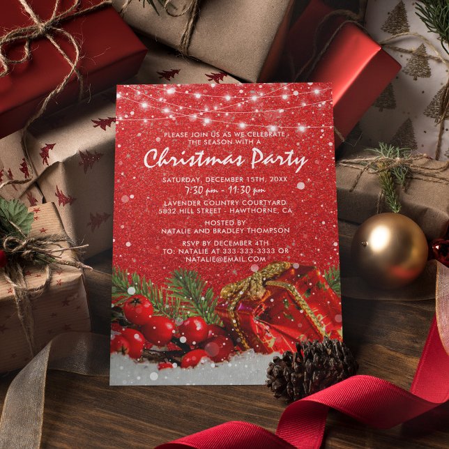 Invitación Fiesta de Navidad con Brillo Rojo (Subido por el creador)