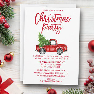 Invitación Fiesta de Navidad con Camión Vintage y Letra Brush